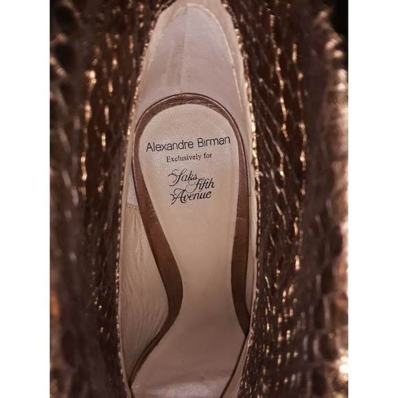Alexandre Birman Sz 6 Leather Open-Toe Booties w Bronze Snakeskin Rim - Picture 5 of 10